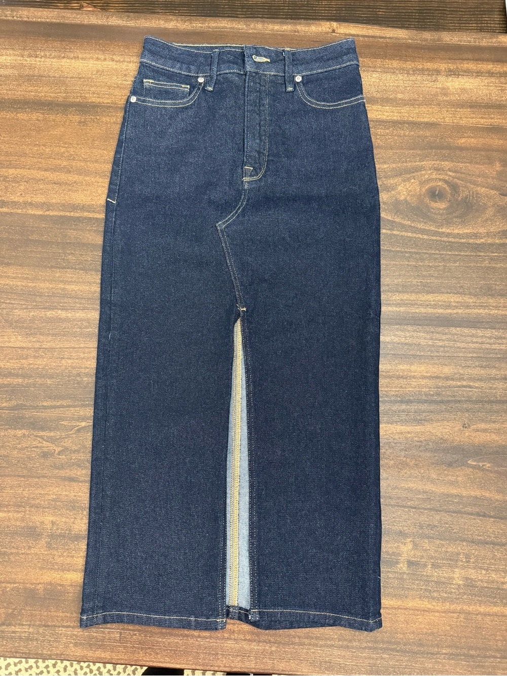 Good American Dark Blue Straight Leg Jeans Skirt with Front Slit - Picture 1 of 7